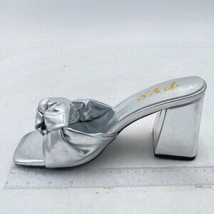 FYS Women Fashion Chunky Block Heeled Slip On Mules Square Open Toe Metallic